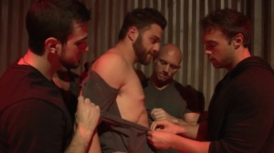 JizzOrgy - Gagging in tandem with inked hunk