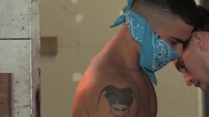 BROMO - Tattooed american jock goes in for masturbation