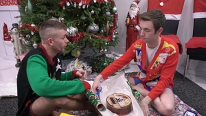 Brother Crush: Naughty Evan Cox squirts on the Christmas
