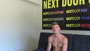 Next Door Casting: Inked brunette jerking big dick at casting