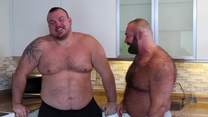 Bear Back - Cum on face among inked pierced european bear