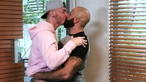 Bear Back: Hairy bald caucasian brunette throat fuck