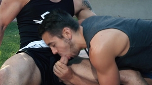 HotHouse.com: Young in shorts sucking balls outdoors