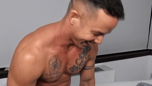 Str8 Chaser: Pierced inked latin straight guy handjob indoors
