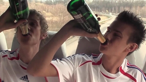 Cock-Slurping Fun in a French Tour Bus with Champagne
